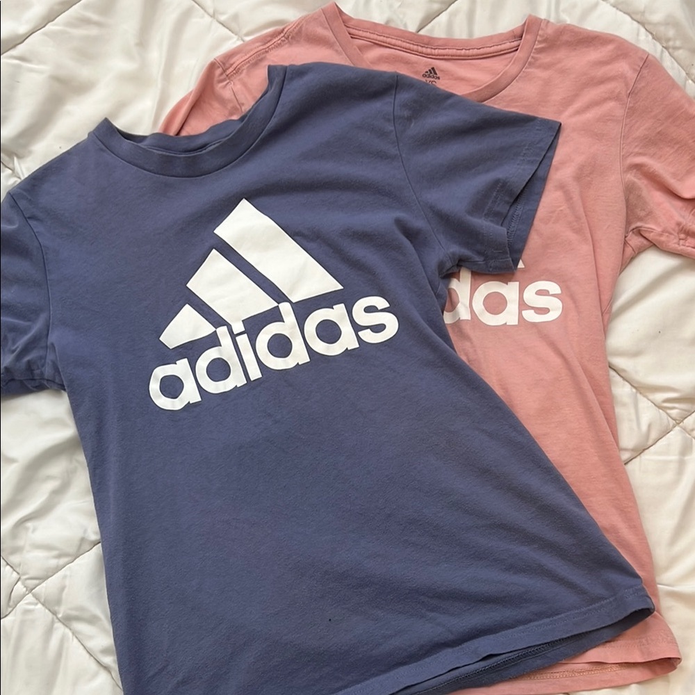 Adidas Blue and Pink Logo T-Shirts